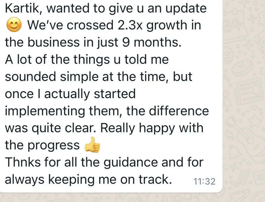Client WhatsApp message testimonial 2